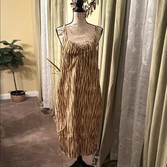 NWT Backyard Roses XL Brown and Tan Striped Midi Dress - Picture 1 of 13